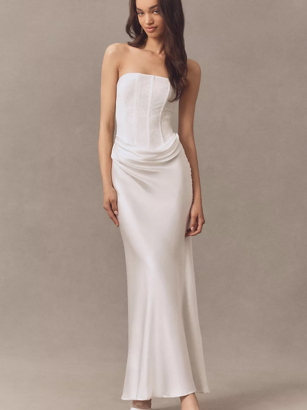 Anthropologie Strapless White Satin Corset Slip Dress